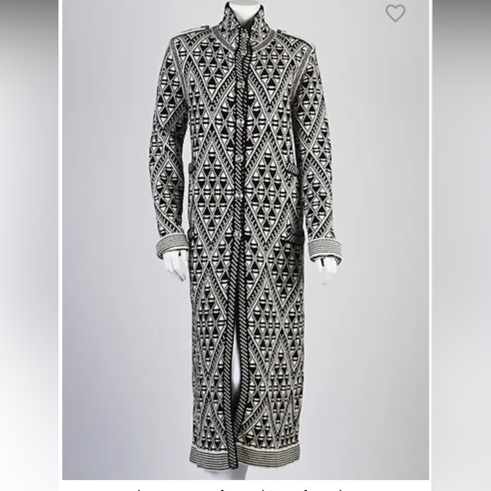 CHANEL Black and White Geometric Long Coat
